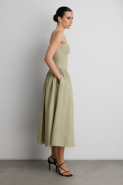 COTTON POPLIN CORSET MIDI DRESS