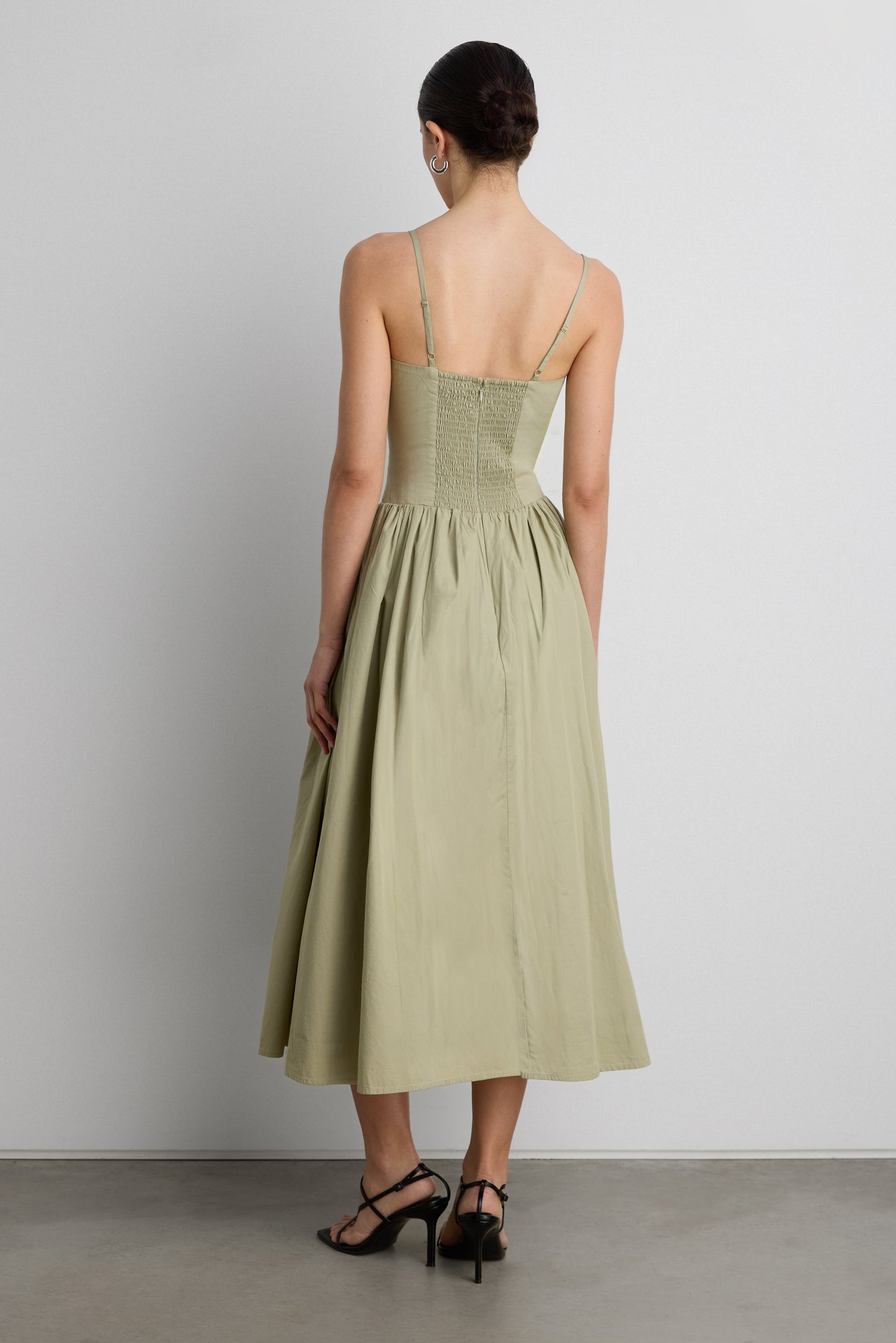 COTTON POPLIN CORSET MIDI DRESS