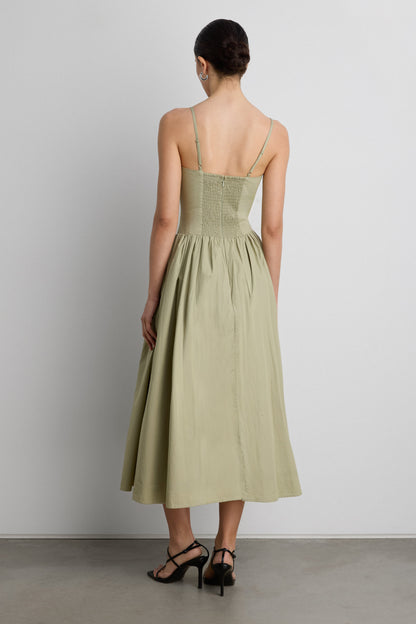 COTTON POPLIN CORSET MIDI DRESS