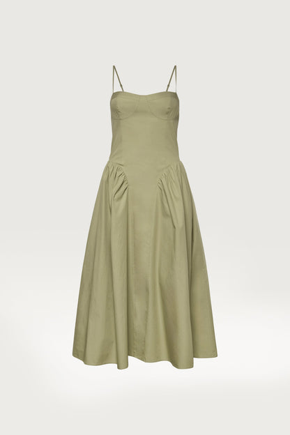 COTTON POPLIN CORSET MIDI DRESS