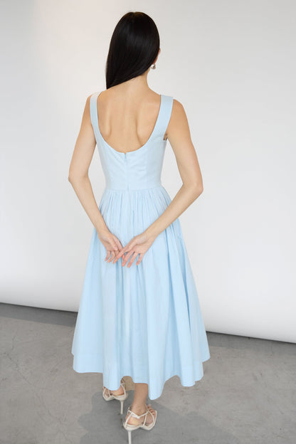 COTTON POPLIN HIGH NECK MIDI DRESS