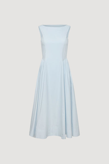 COTTON POPLIN HIGH NECK MIDI DRESS