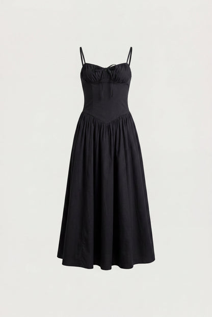 COTTON POPLIN CORSET MIDI DRESS