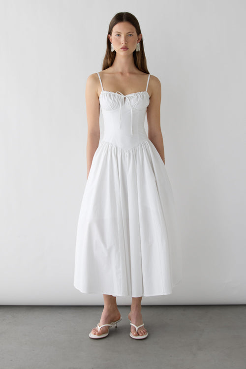 COTTON POPLIN CORSET MIDI DRESS