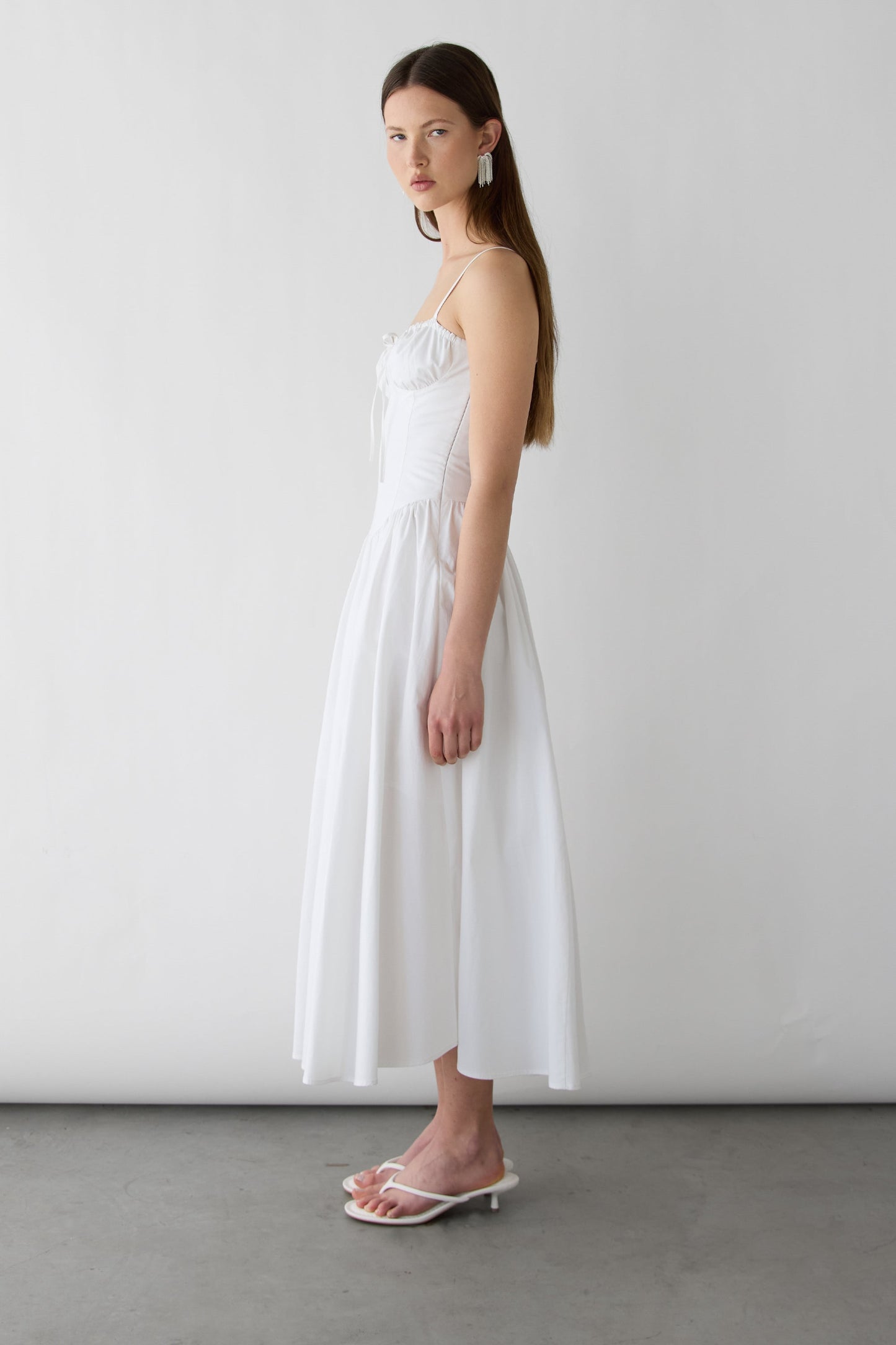 COTTON POPLIN CORSET MIDI DRESS
