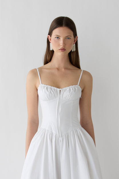 COTTON POPLIN CORSET MIDI DRESS