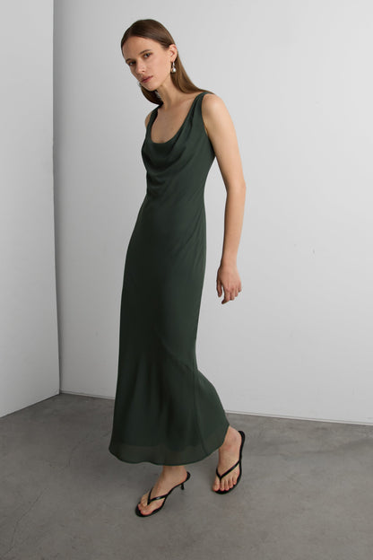 COWLNECK CHIFFON MIDI DRESS