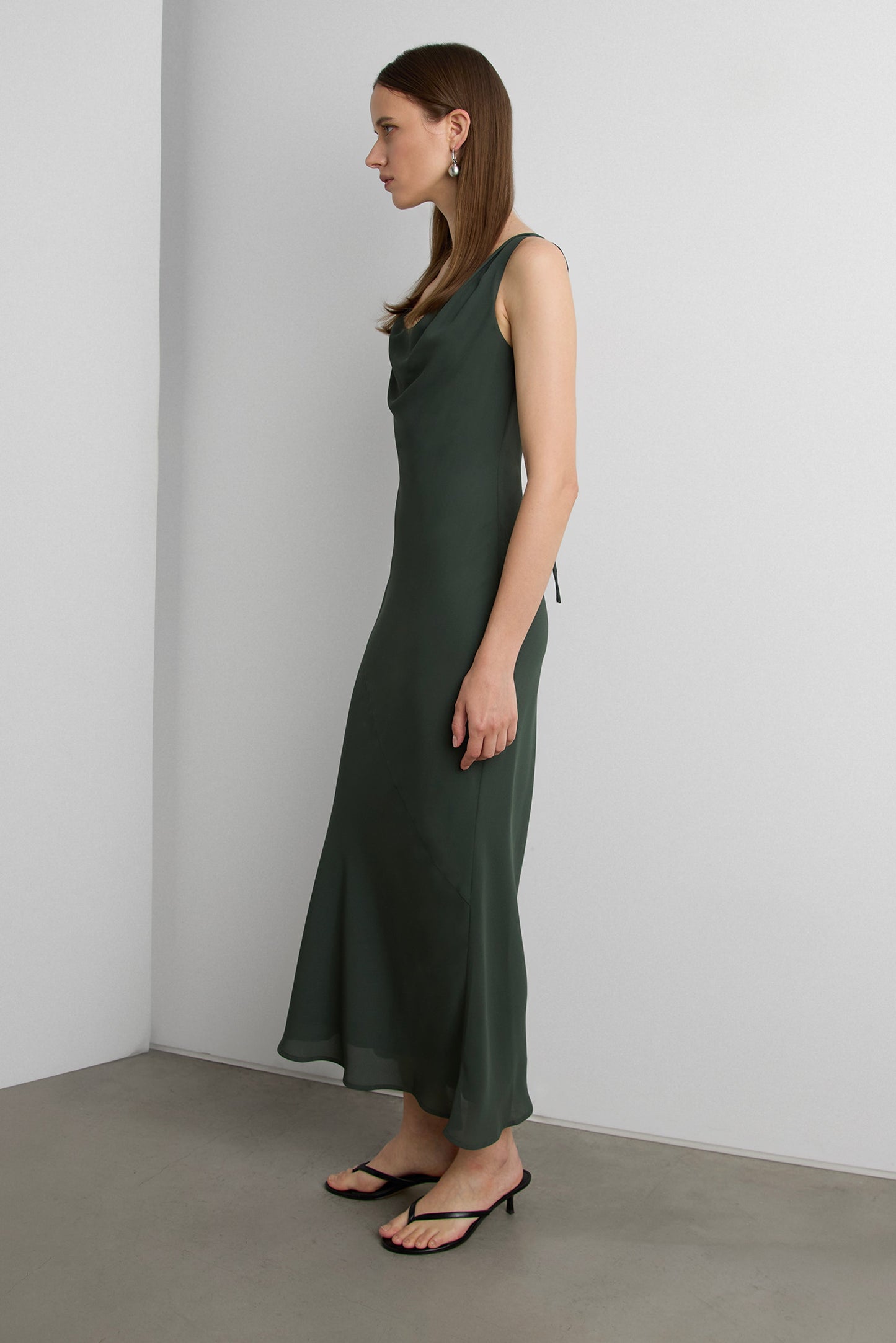 COWLNECK CHIFFON MIDI DRESS
