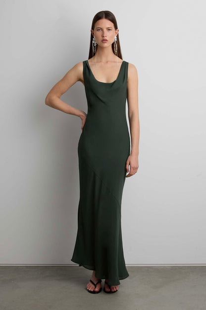 COWLNECK CHIFFON MIDI DRESS
