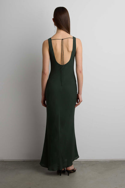 COWLNECK CHIFFON MIDI DRESS