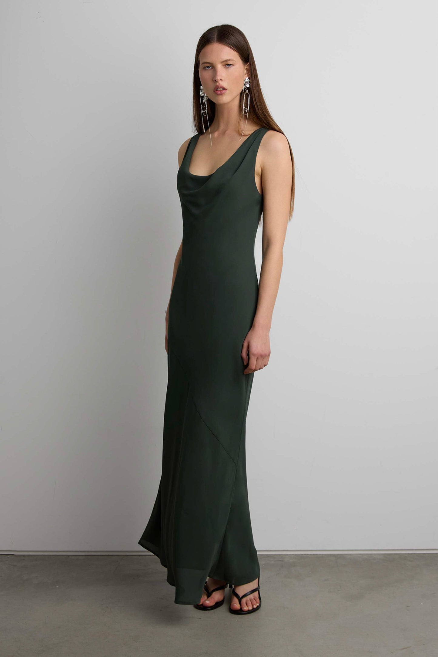 COWLNECK CHIFFON MIDI DRESS