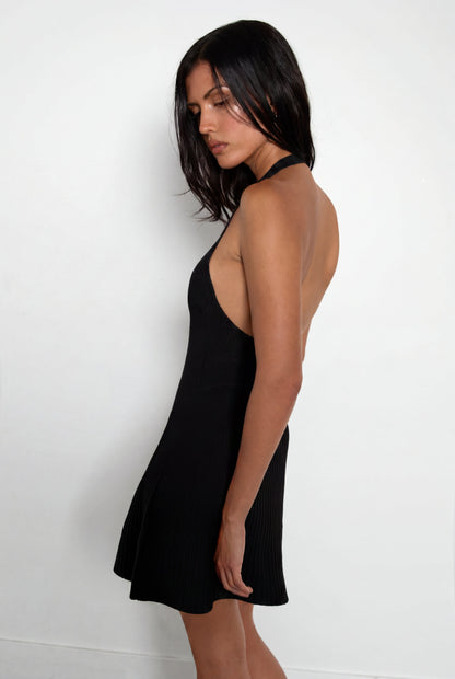 KNIT HALTER NECK MINI DRESS