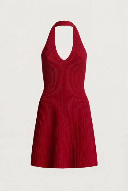 KNIT HALTER NECK MINI DRESS