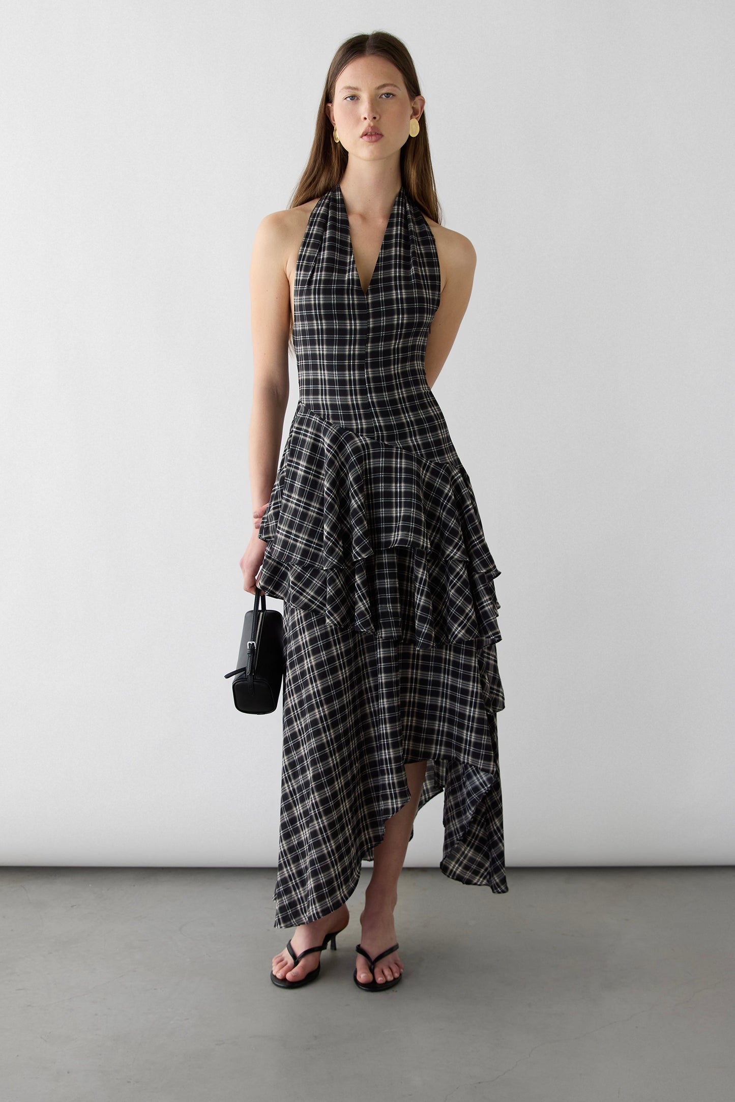 PLAID HALTER TIERED DRESS