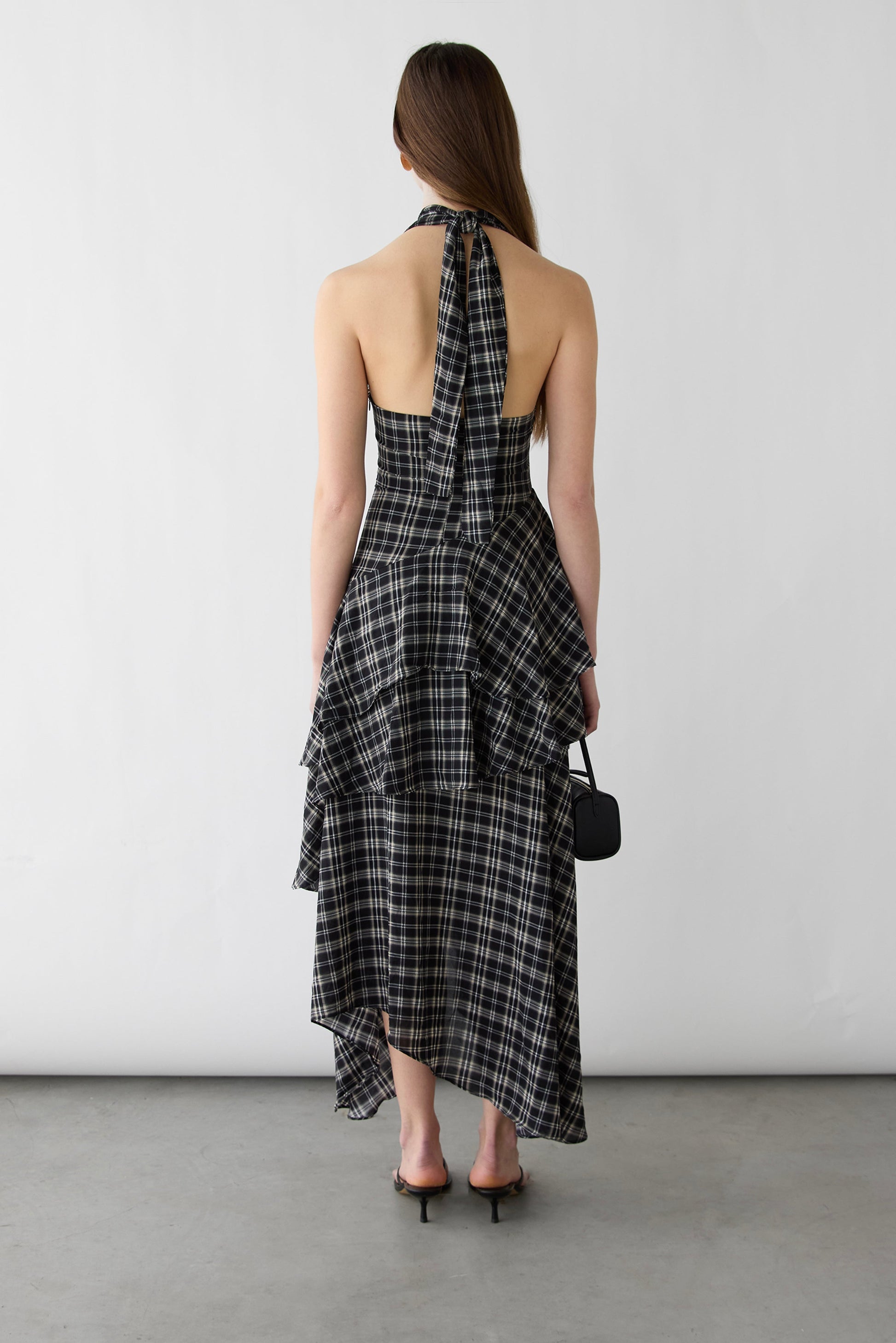 PLAID HALTER TIERED DRESS