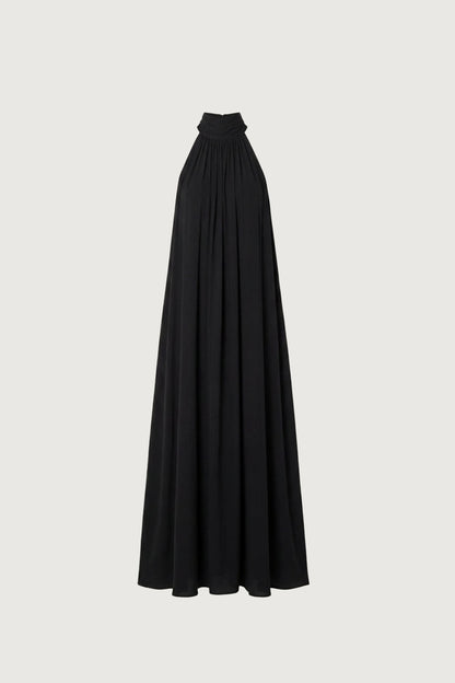 PLEATED HALTER MAXI DRESS