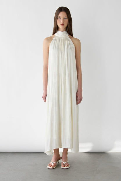 PLEATED HALTER MAXI DRESS
