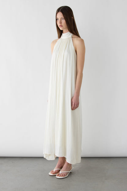 PLEATED HALTER MAXI DRESS