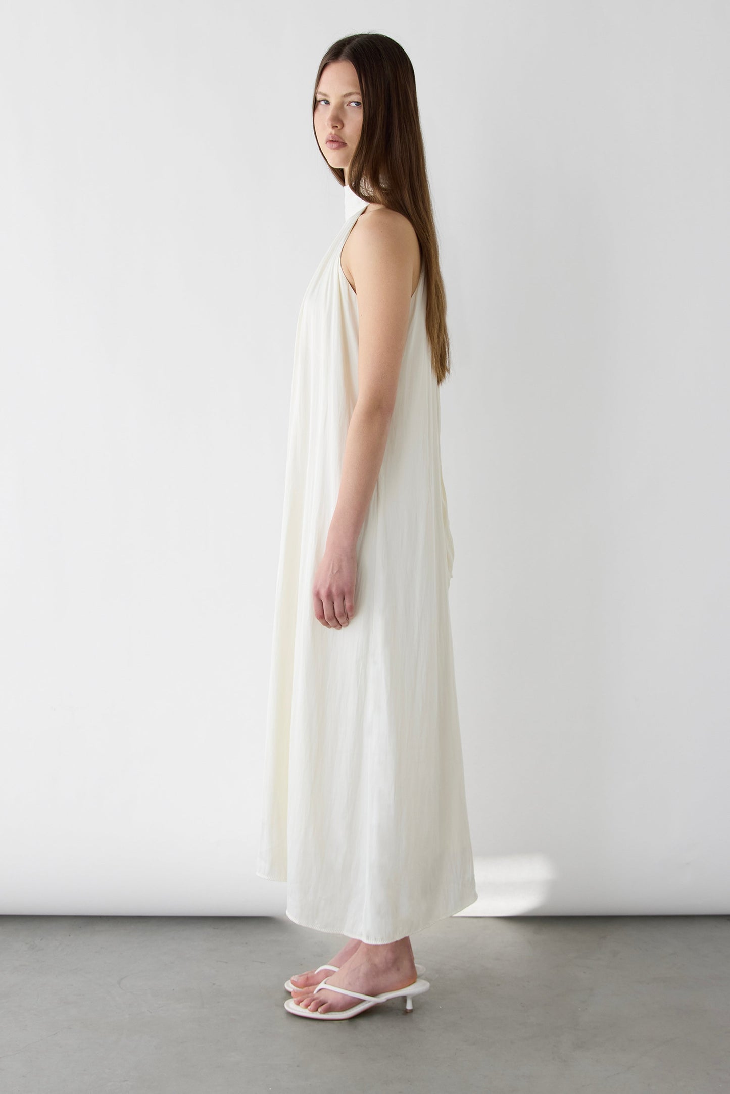 PLEATED HALTER MAXI DRESS