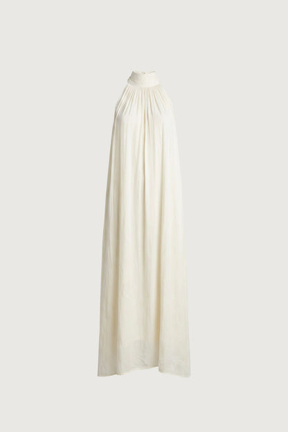 PLEATED HALTER MAXI DRESS