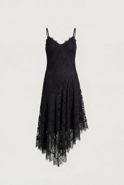 ASYMMETRICAL LACE CAMI SLIP DRESS