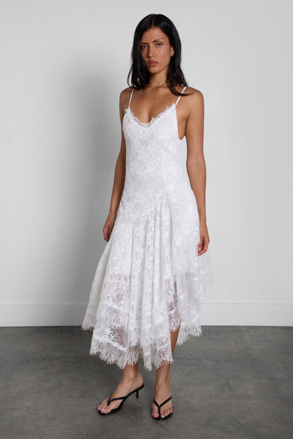 ASYMMETRICAL LACE CAMI SLIP DRESS