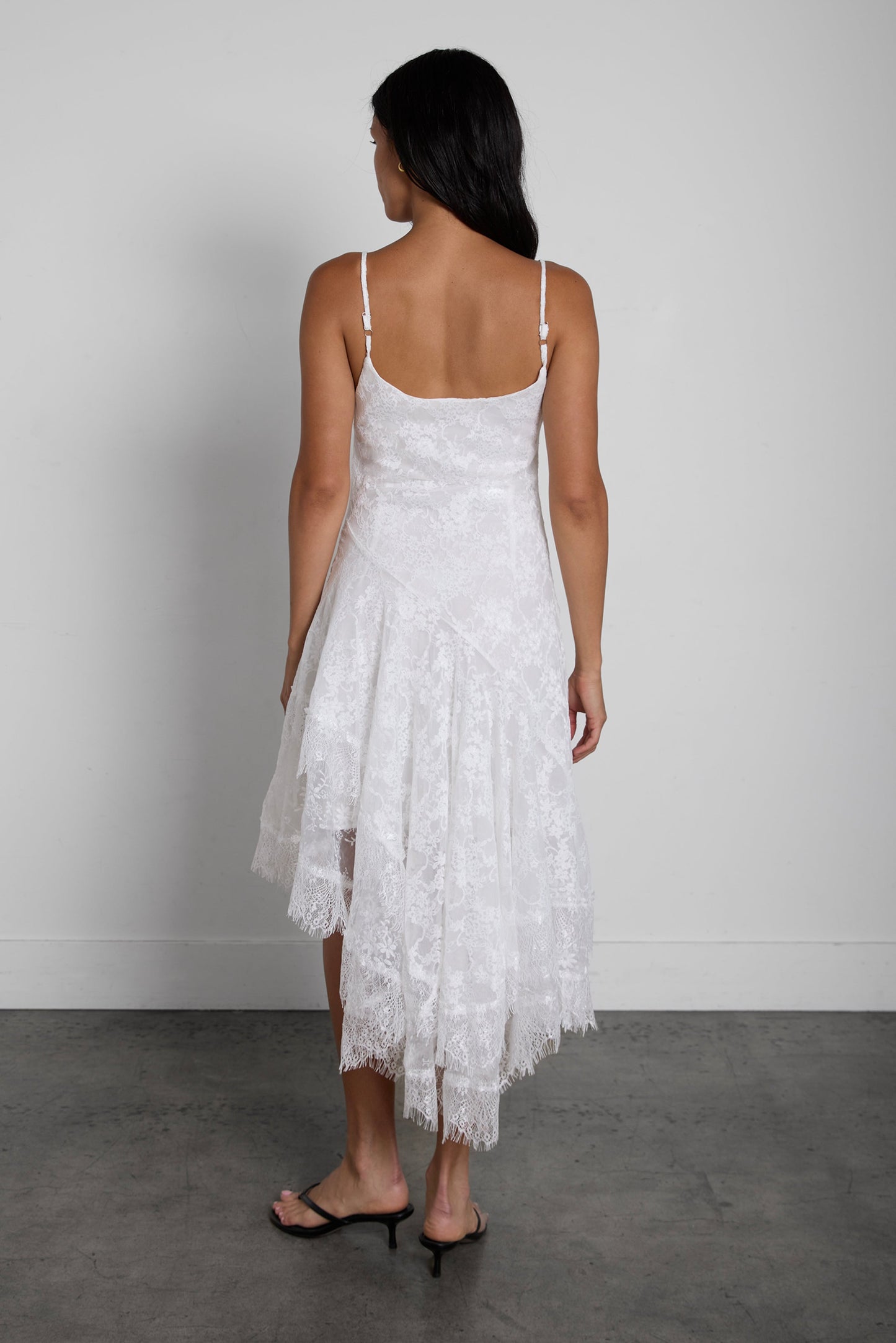 ASYMMETRICAL LACE CAMI SLIP DRESS