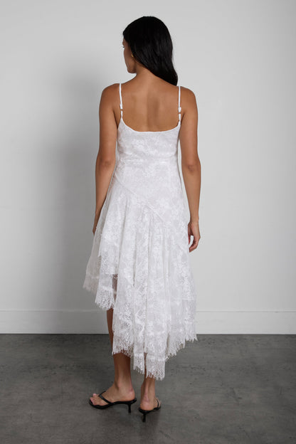 ASYMMETRICAL LACE CAMI SLIP DRESS