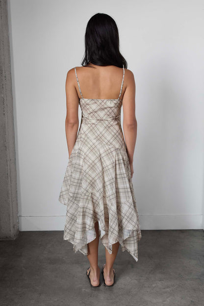 PLAID RUCHED SLIP DRESS