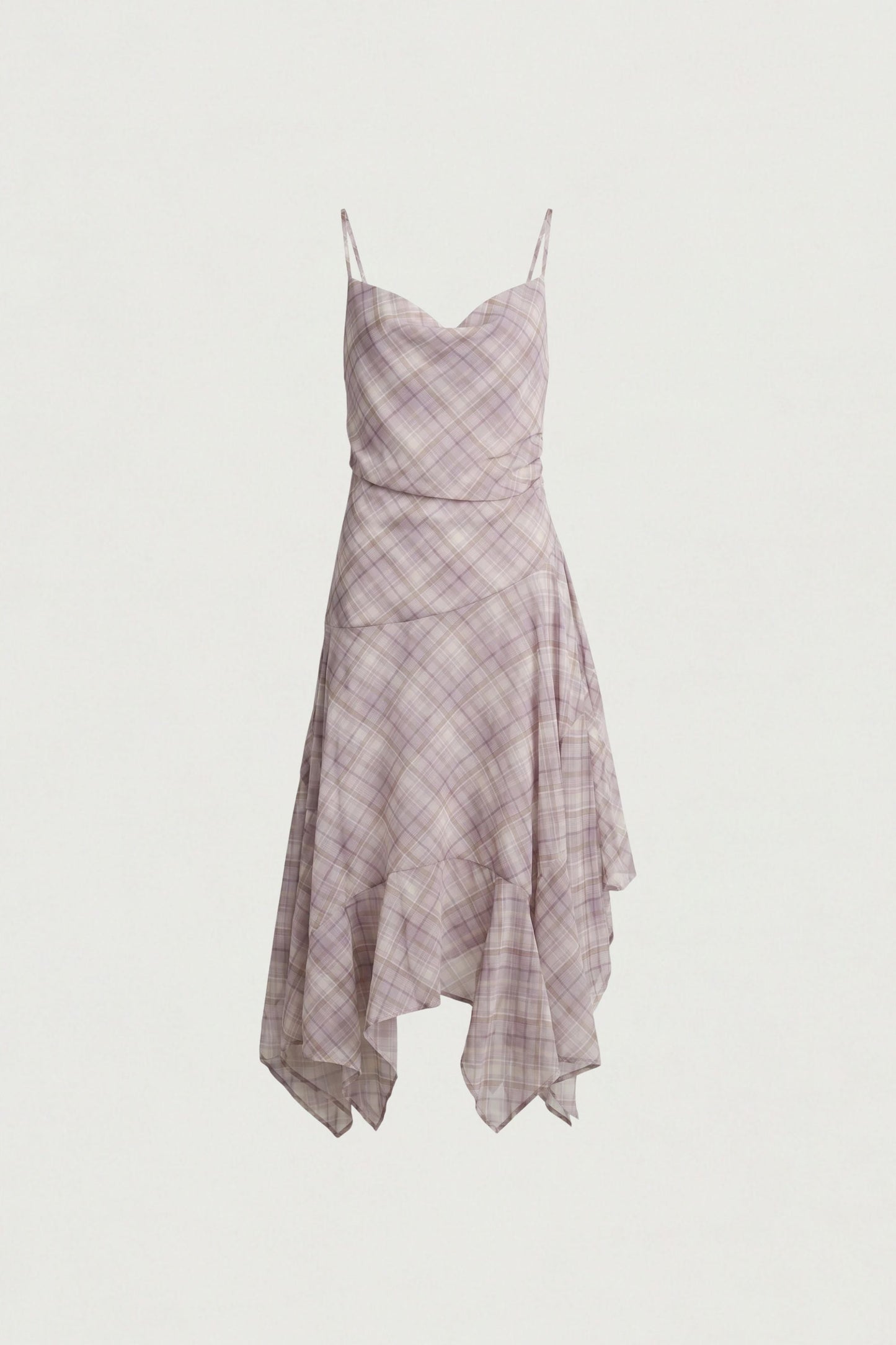 PLAID RUCHED SLIP DRESS