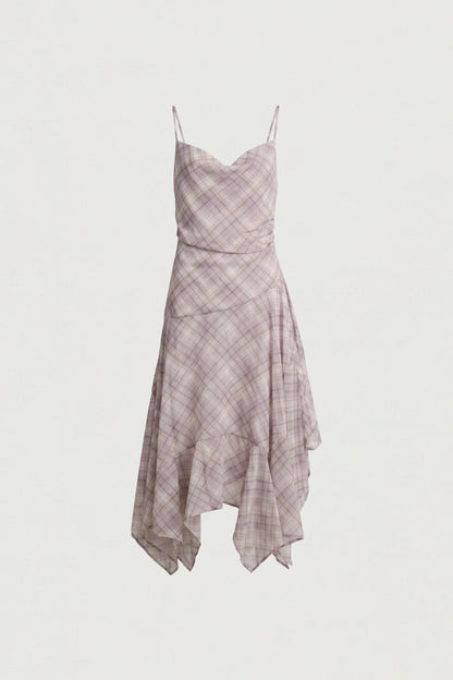 PLAID RUCHED SLIP DRESS