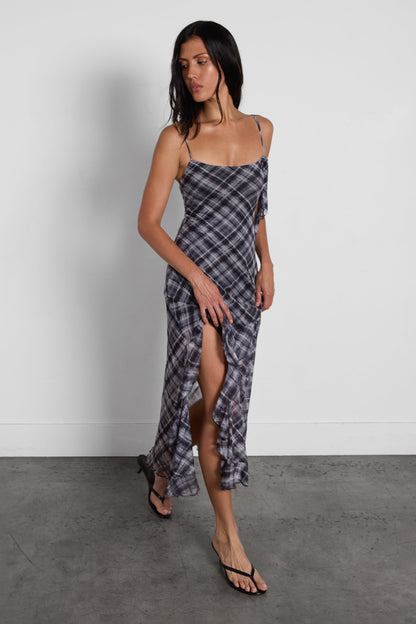PLAID TIE-NECK SLIP DRESS