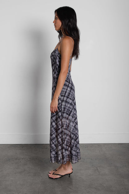 PLAID TIE-NECK SLIP DRESS
