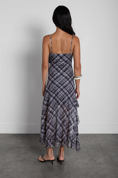 PLAID TIE-NECK SLIP DRESS