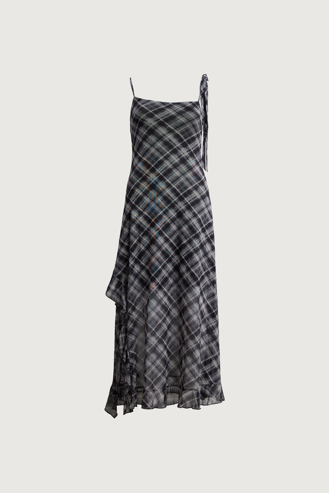PLAID TIE-NECK SLIP DRESS