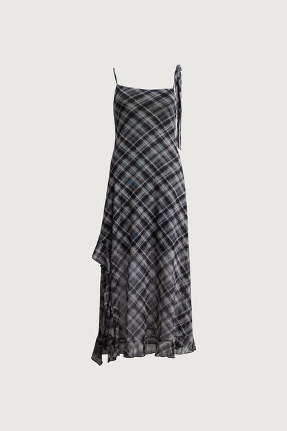 PLAID TIE-NECK SLIP DRESS
