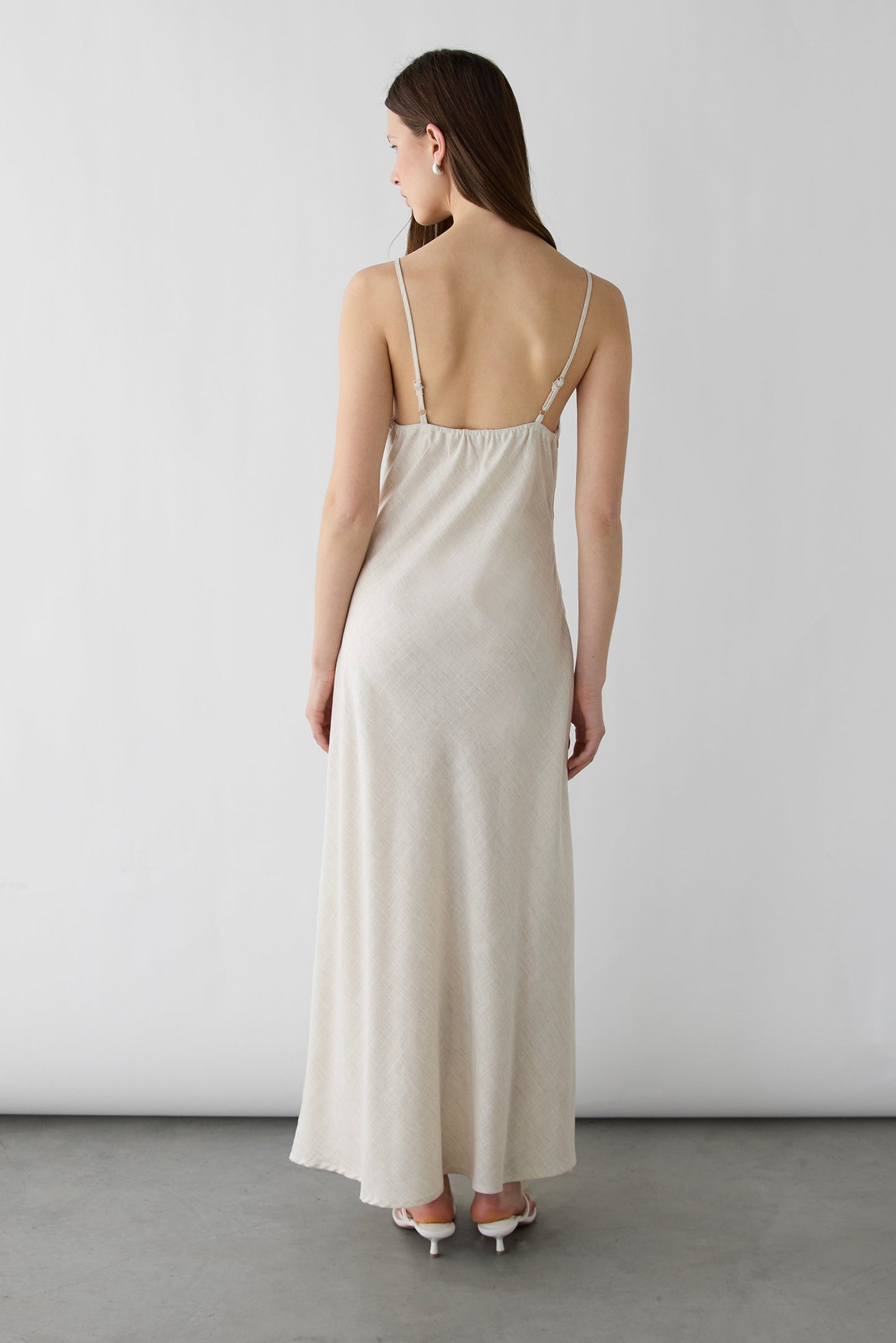 EMBROIDERED LACE SATIN SLIP DRESS