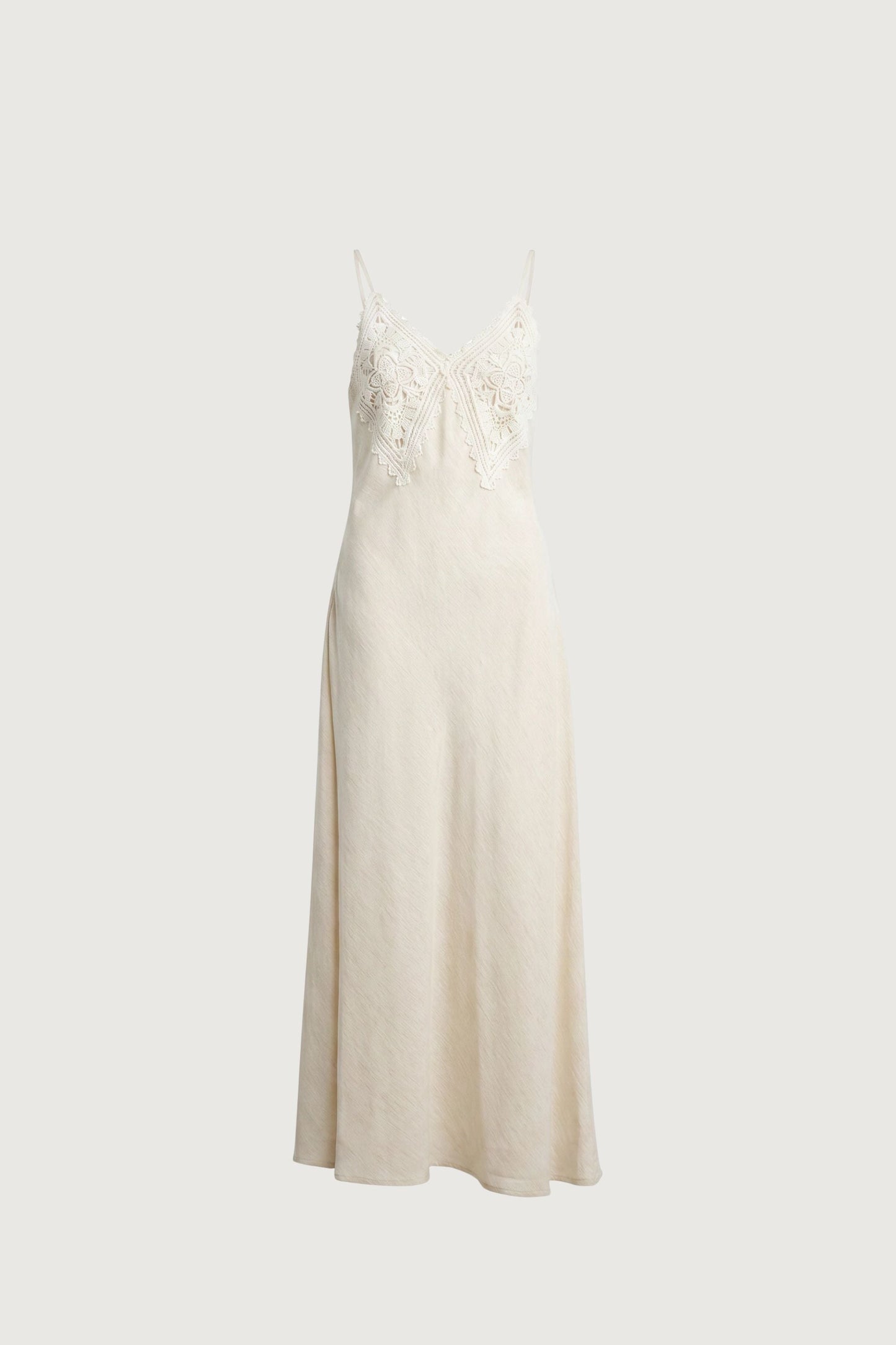 EMBROIDERED LACE SATIN SLIP DRESS