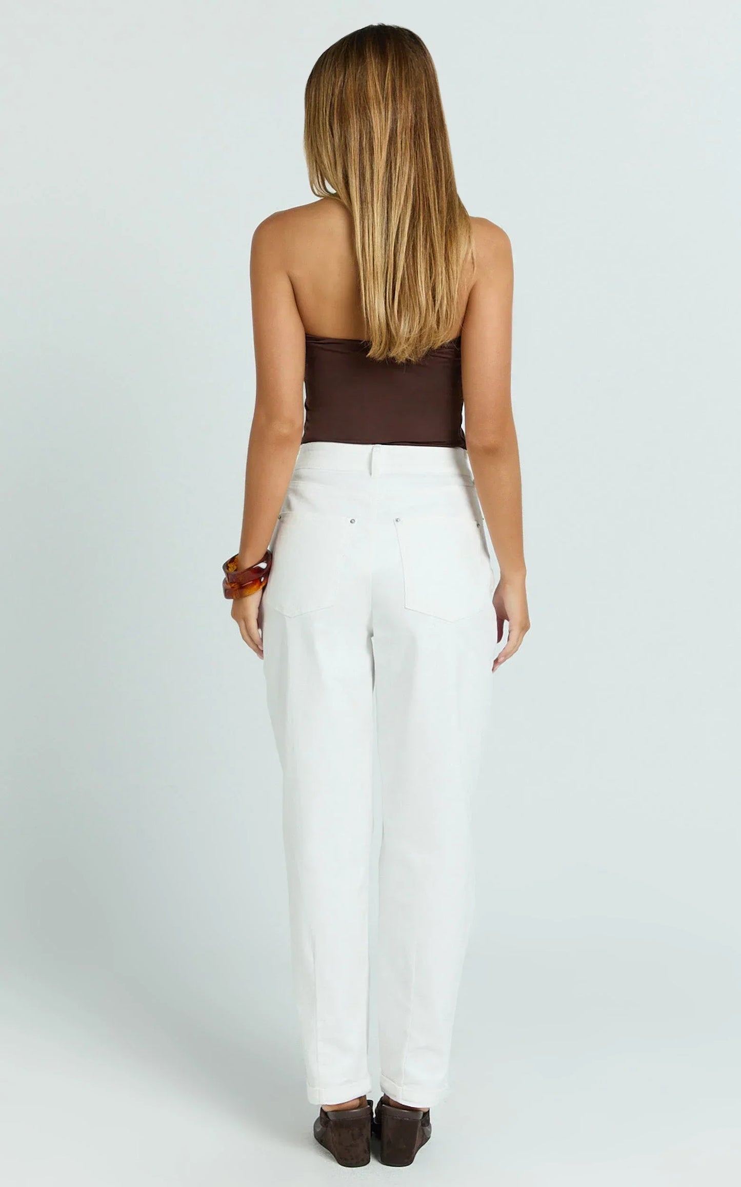 Chaney Pants - Mid Rise Barrel Leg Pants in White