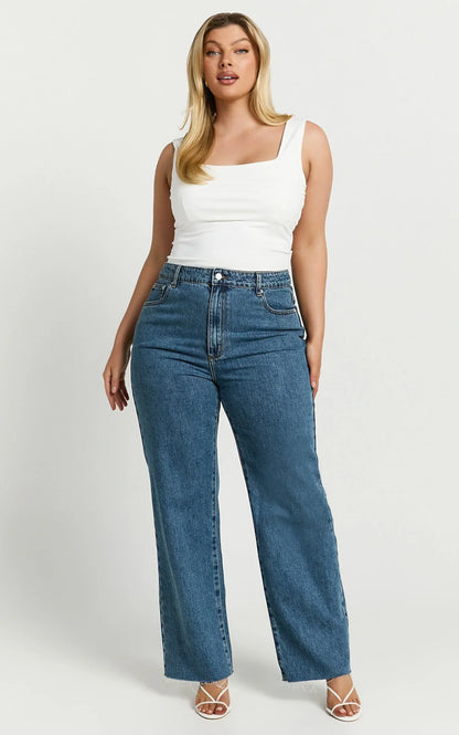 Dexter Jeans - High Waisted Straight Leg Denim Jeans in Dark Blue Wash