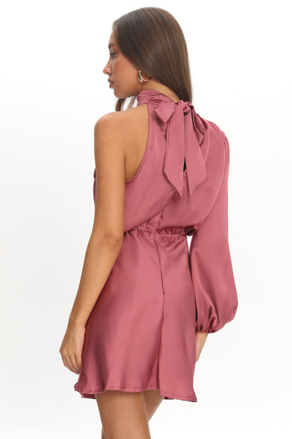 Can't Compete One Sleeve Satin Mini Dress Dusty Pink