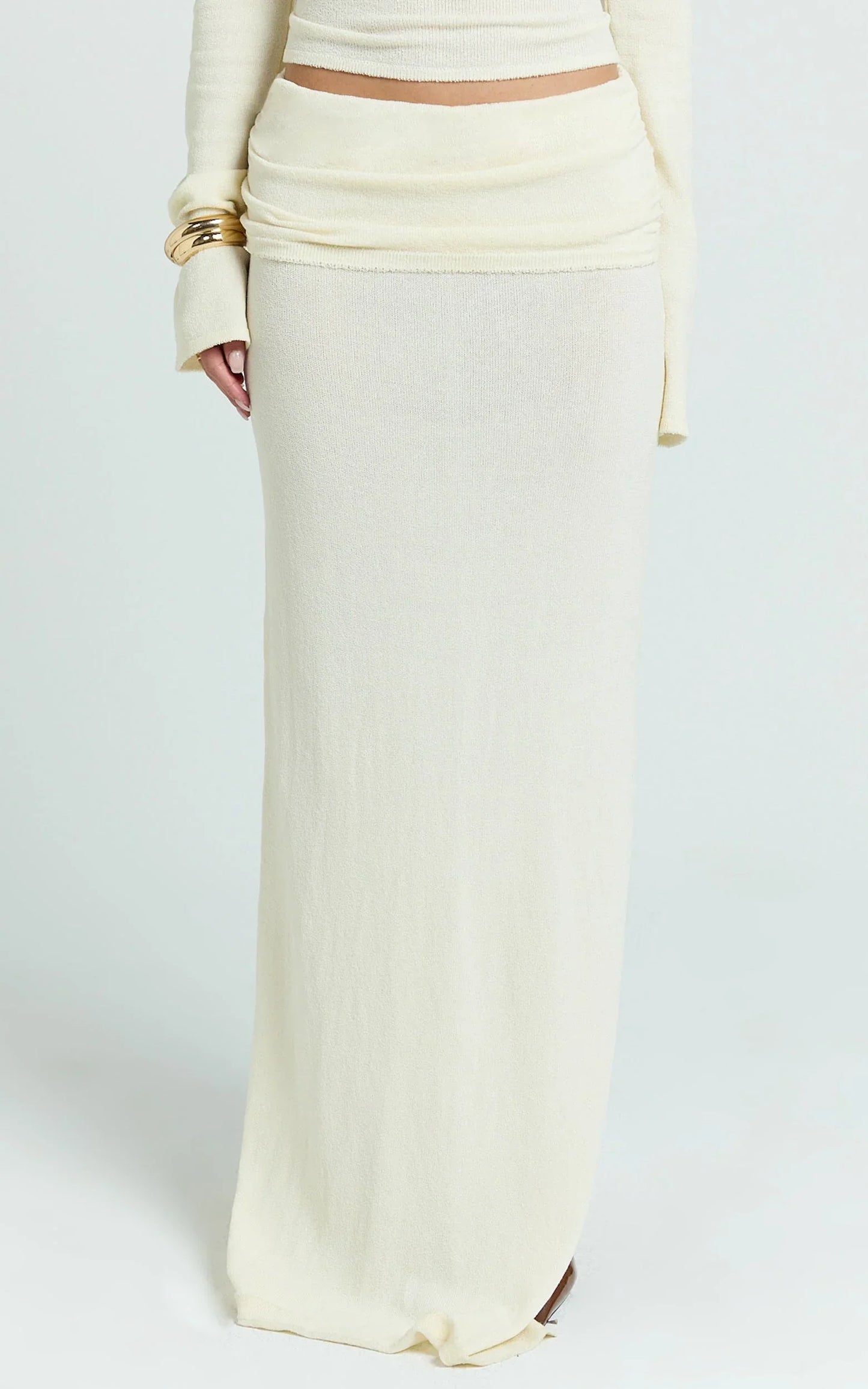 Calla Maxi Skirt - Split Gathered Fold Skirt in Cream