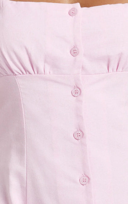 Cameron Midi Dress - Button Front Tie Back Dress in Pink