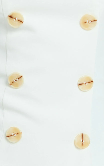 Carson Midi Dress - Strapless Double Breasted Wrap Fitted Dress in Off White