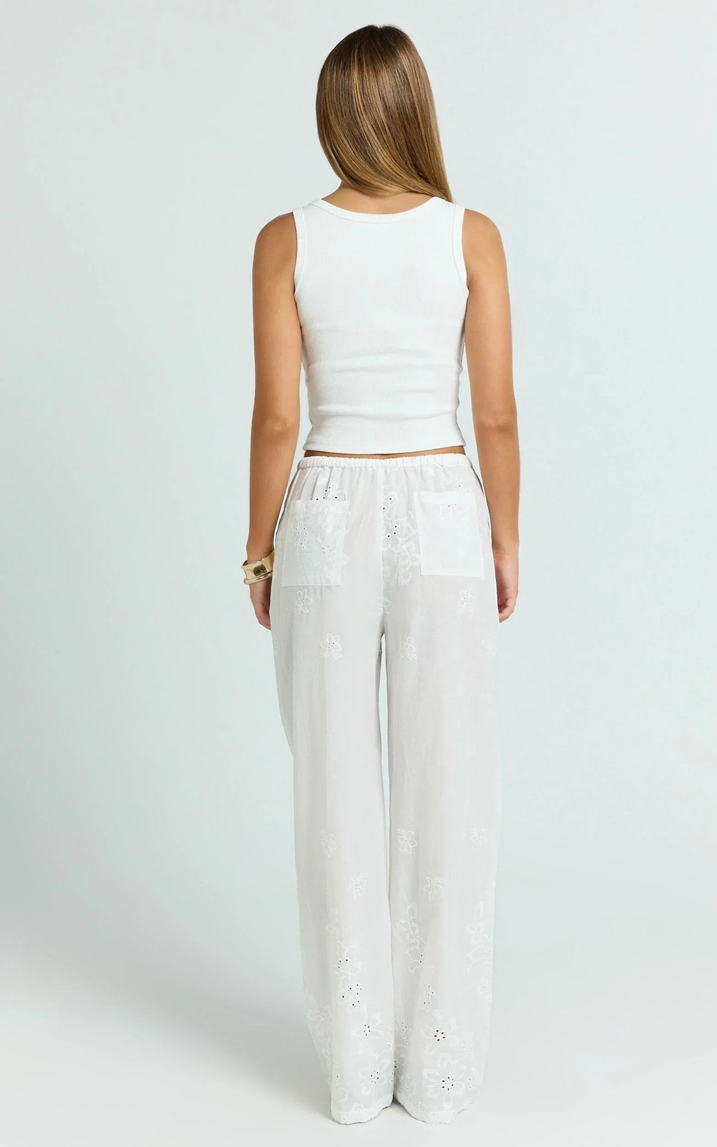 Carley Pants - Embroidered Relaxed Wide Leg Pants in White