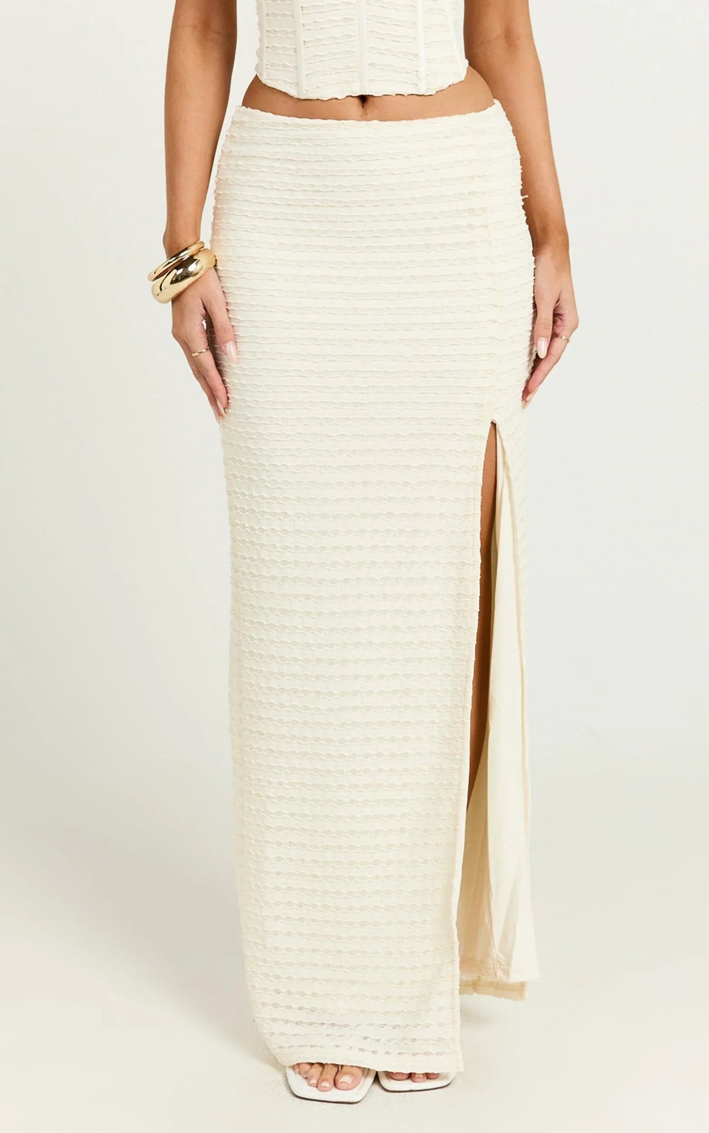 Christina Maxi Skirt - Crochet Maxi Skirt With Front Split in Cream