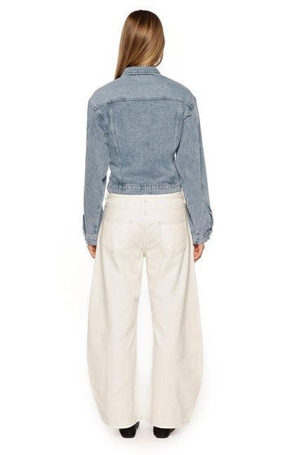Elana Mid Wash Cinched Waist Denim Jacket