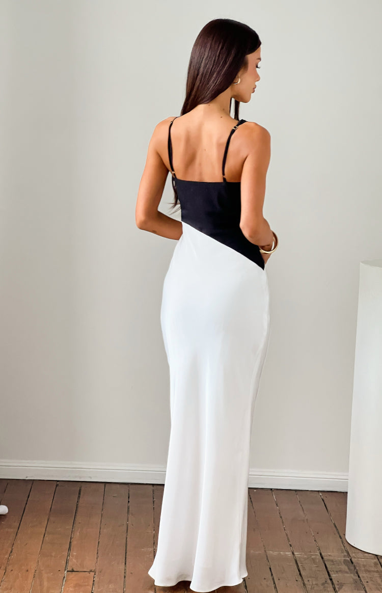 Elise Black Satin Cowl Front Formal Maxi Dress