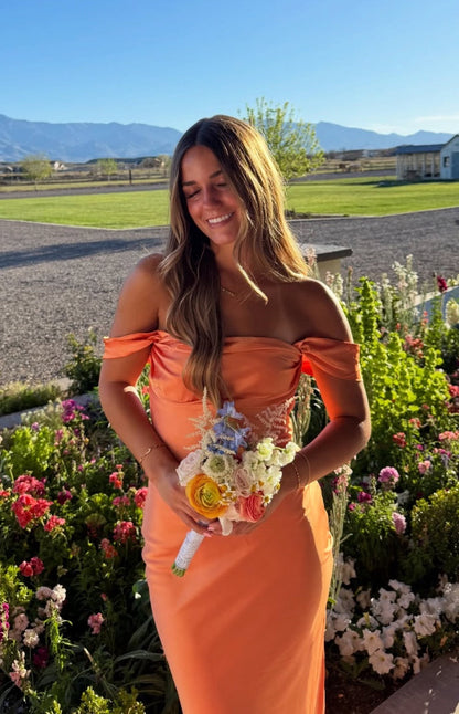 Ella Orange Off Shoulder Formal Dress