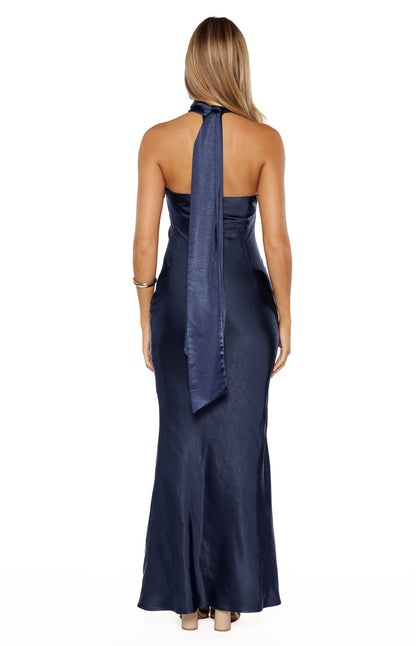Ember Navy Satin Maxi Dress